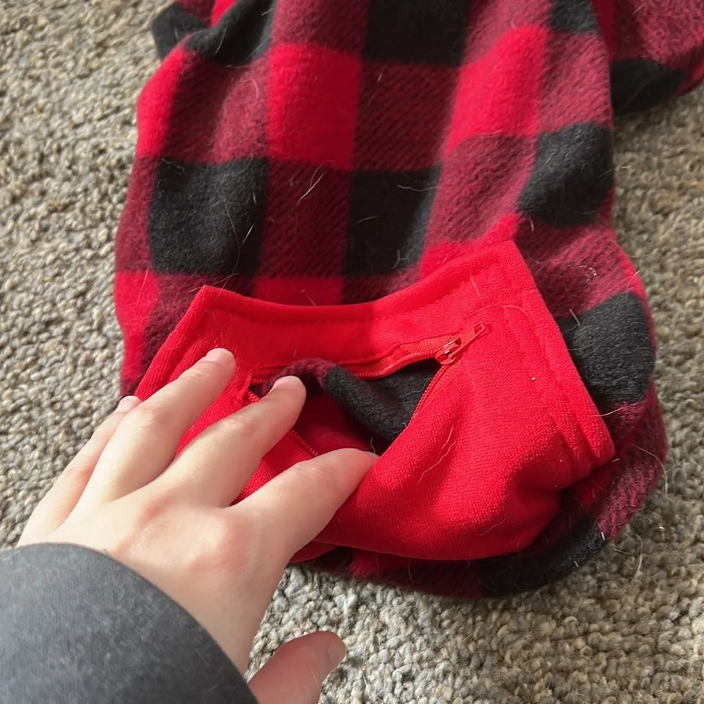 Buffalo plaid hoodie with zipper pouch